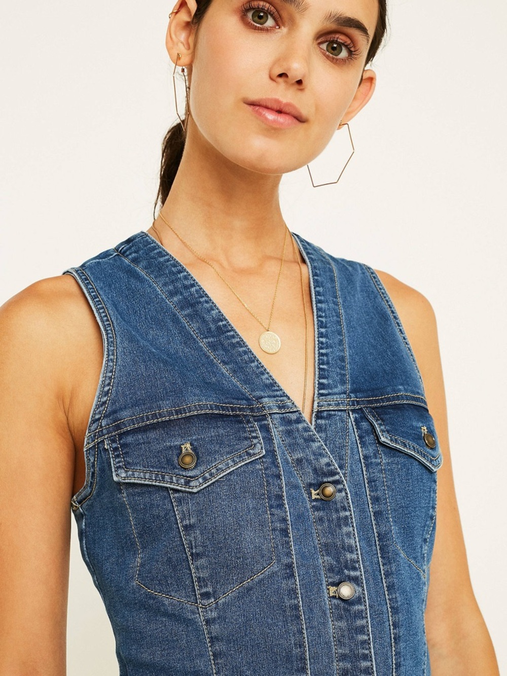 Free People Wandering Star Denim Button-Front Mini Dress - Picture 2 of 8